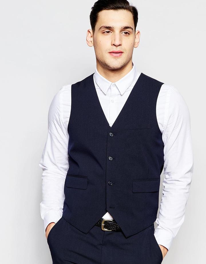 Asos Slim Vest With Stretch In Navy - Navy