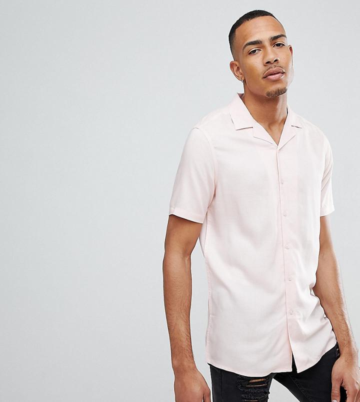 Asos Design Tall Regular Fit Viscose Shirt With Revere Collar In Pink - Pink