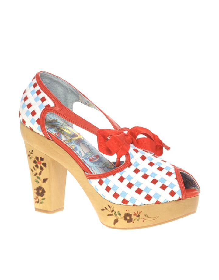 Miss L-fire Kauai Basket Weave Shoes With Wooden Heels - Red