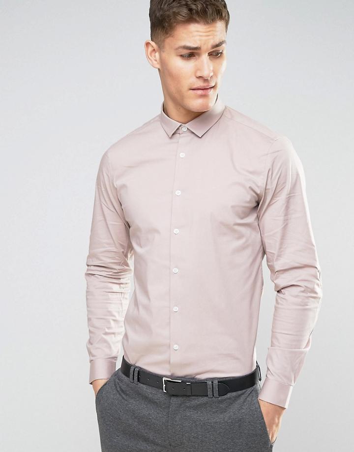 Asos Stretch Slim Shirt In Dusty Pink - Gray