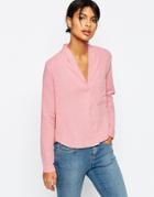 Asos Casual Textured V Neck Blouse - Pink