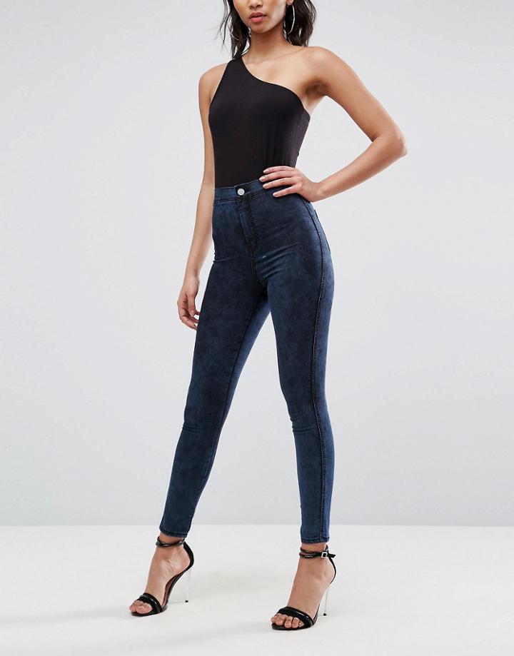 Asos Rivington High Waisted Jegging In Bennie Blackened Mottled Wash - Blue