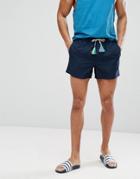 Asos Swim Shorts In Navy With Multicoloured Drawcord In Short Length - Navy