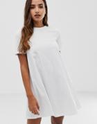 Asos Design Mini T-shirt Dress With Smock Back - White