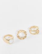 Topshop 3 Pack Chain Rings-gold