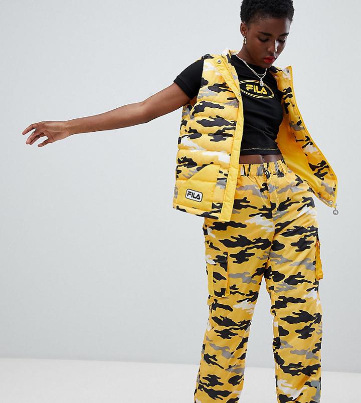 Fila Cargo Pants In Bright Camo - Yellow