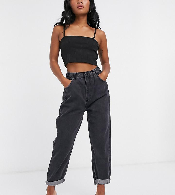 Pull & Bear Petite Elasticated Waist Mom Jean In Black