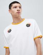 Asos Design Relaxed T-shirt With Floral Fire Print And Contrast Ringer - White