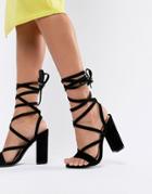 Public Desire Julia Black Block Heel Tie Up Sandals - Black