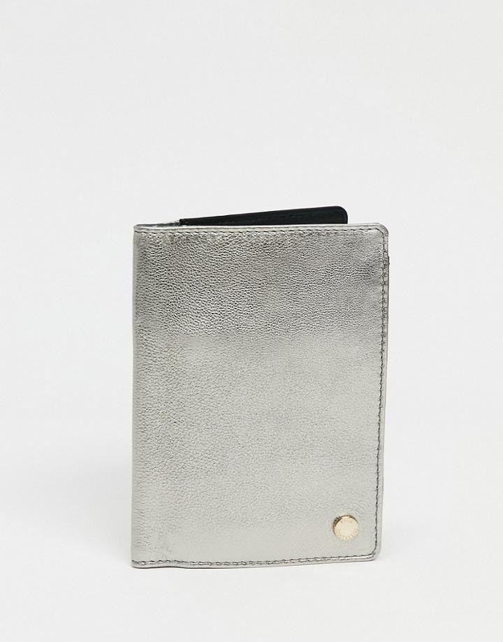 Paul Costelloe Leather Passport Holder In Gunmetal-silver