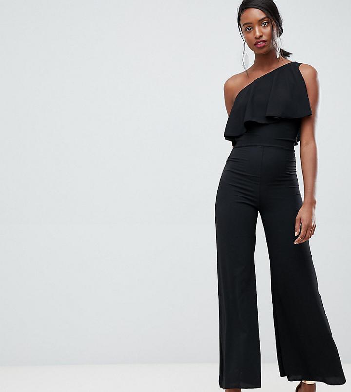 John Zack Tall One Shoulder Overlay Jumpsuit In Black