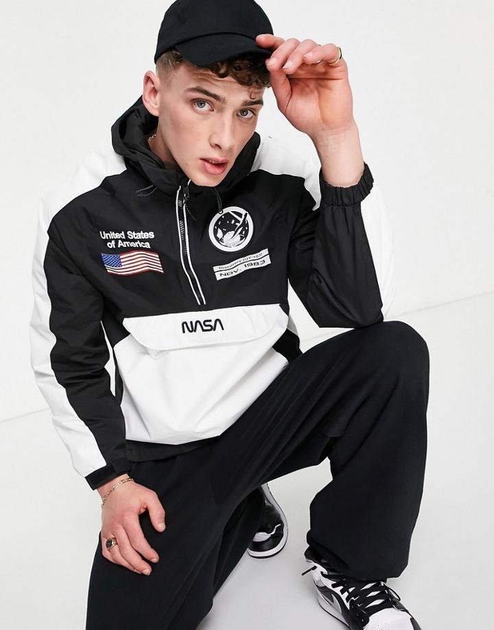 Pull & Bear Nasa Overhead Jacket In Black And White