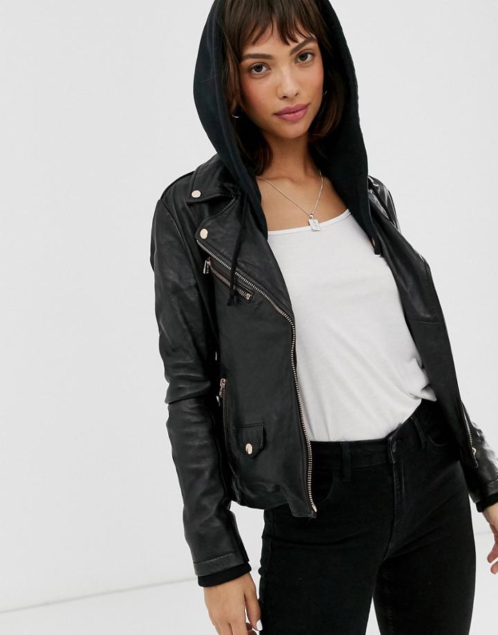 Goosecraft Leather Biker Jacket With Hood-black