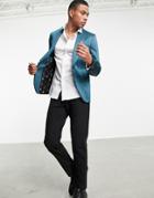Twisted Tailor Suit Jacket With Wide Shawl Lapel In Green Satin