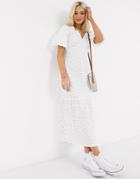 Asos Design Midi Dress With Bubble Sleeve In White-multi