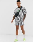 Asos Design Two-piece Swim Shorts In Black & White Stripe In Short Length-multi