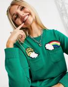 Love Moschino Patch Detail Sweater In Green