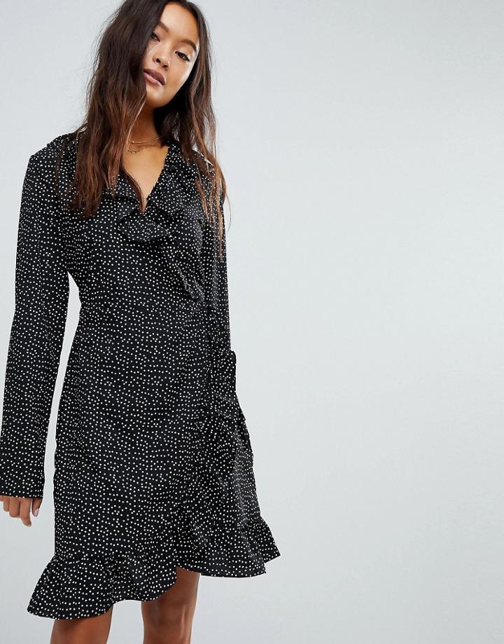 Vila Spotty Wrap Dress - Black