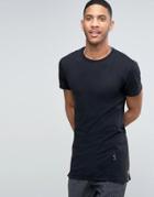Religion Longline T-shirt With Side Zips - Black