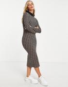 River Island Geo Print Body-conscious Midi Dress In Brown
