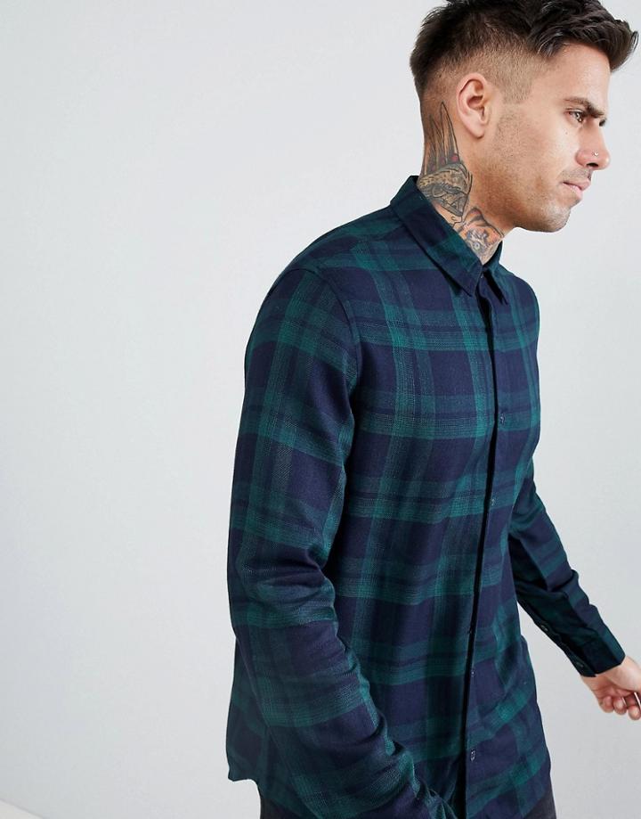 Another Influence Viscose Green Check Shirt - Navy