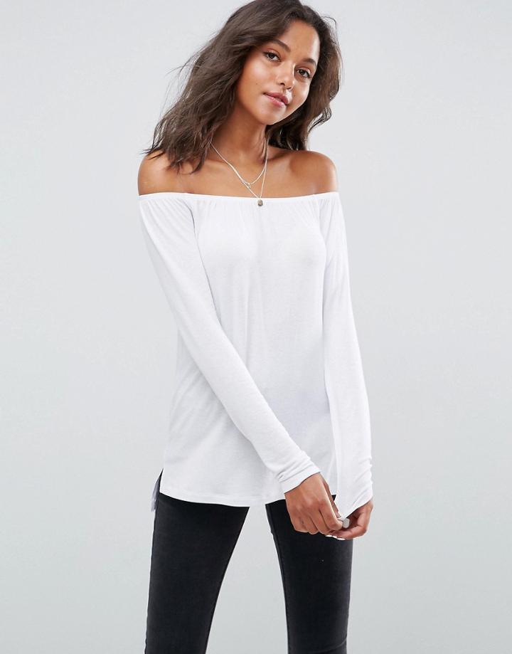 Asos Off Shoulder Top In Slouchy Fit - White