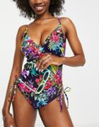 Figleaves Rio Underwired Tummy Control Swimsuit In Navy Tropical-multi