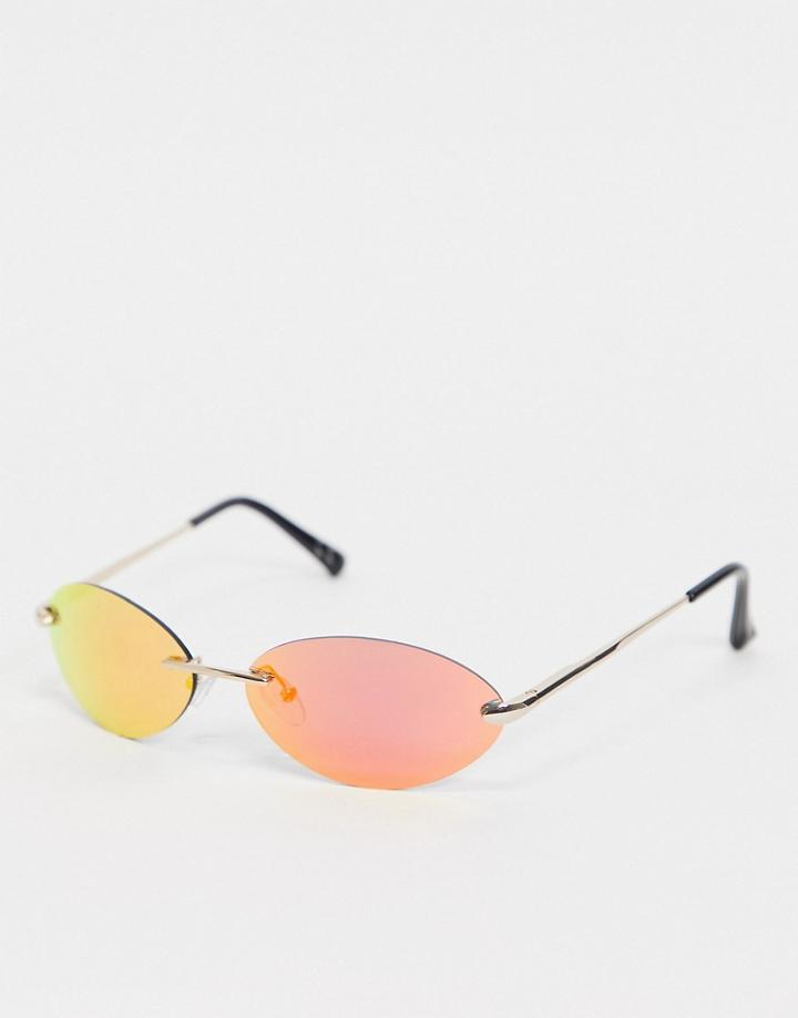 Asos Design Rimless Sunglasses In Pink With Mirrored Lens