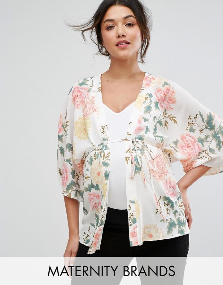 New Look Maternity Floral Printed Kimono - White