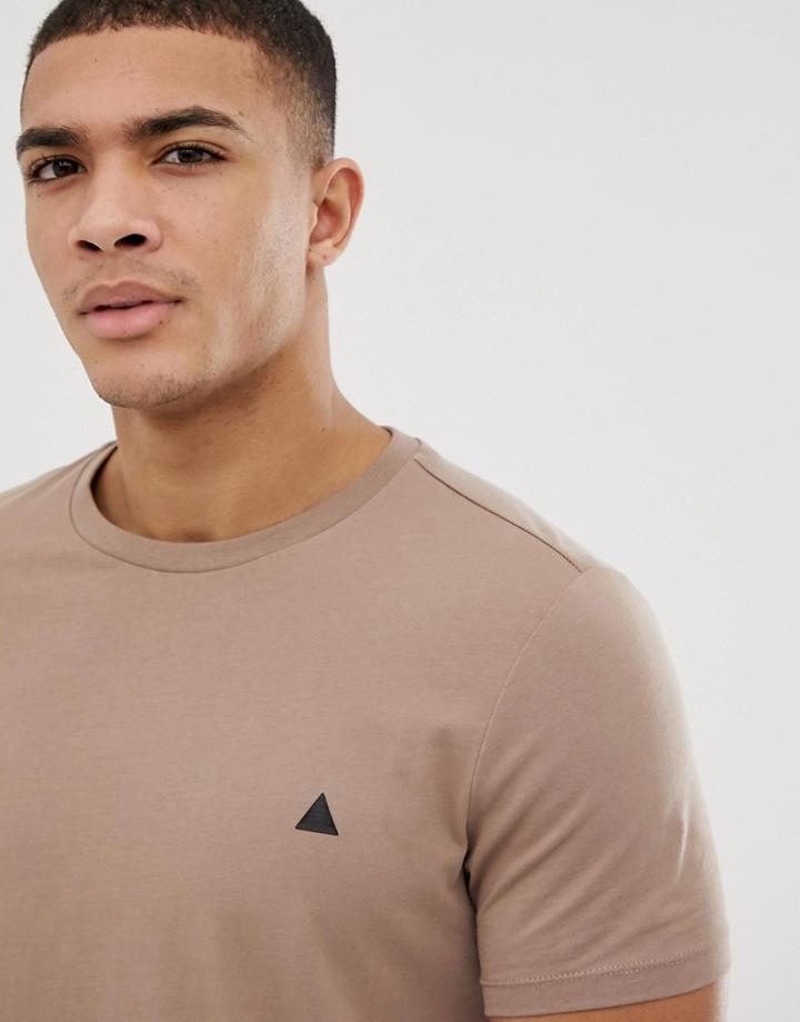 Asos Design T-shirt With Crew Neck And Logo In Beige - Beige