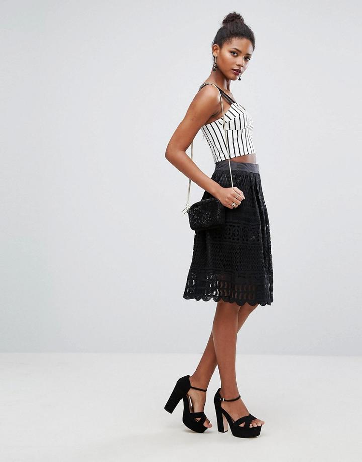 New Look Lace Midi Skater Skirt - Black