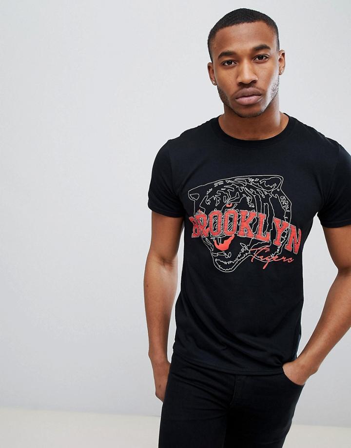 Boohooman T-shirt With Brooklyn Print In Black - Black