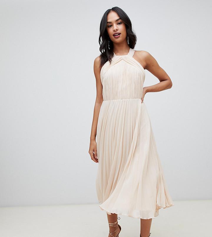 Asos Design Pleated Bodice Halter Midi Dress - Multi