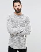 Only And Sons Crew Neck Slub Yarn Knitted Sweater With Curved Hem - White