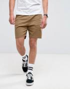 Bershka Slim Fit Chino Shorts In Tan - Red