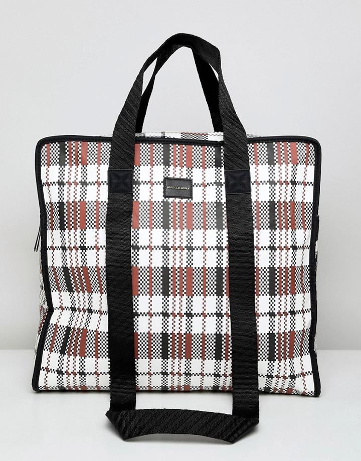 Asos Design Large Oversized Tote Bag In Check Print - White