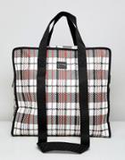 Asos Design Large Oversized Tote Bag In Check Print - White