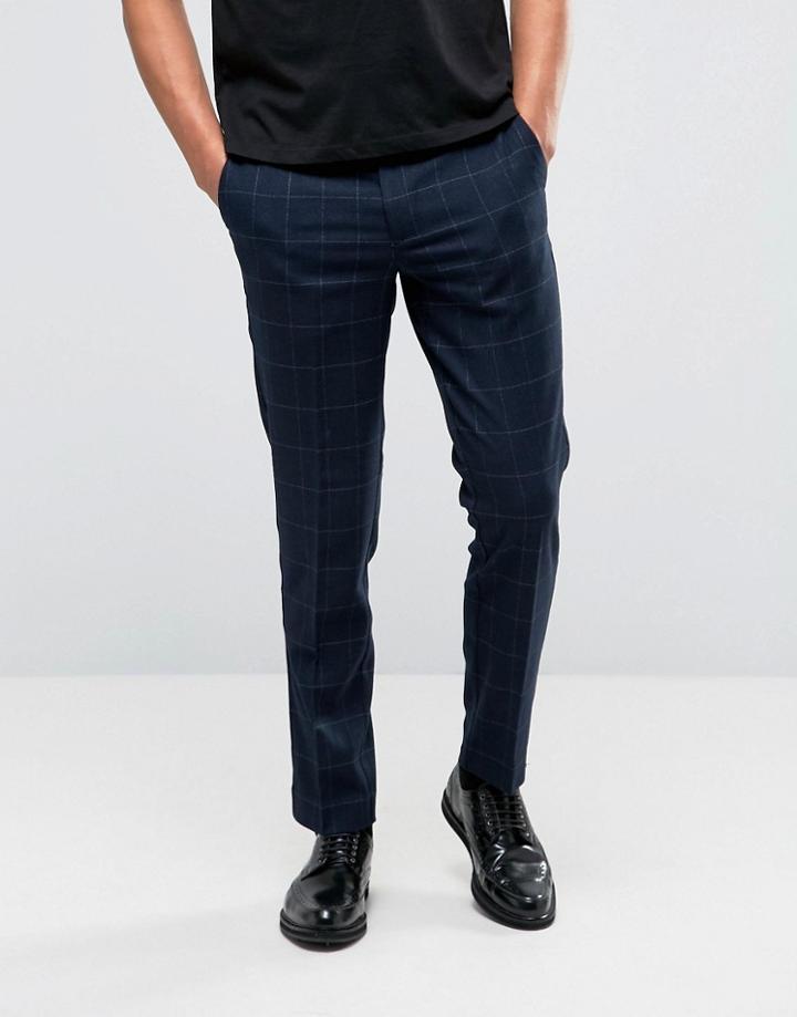 Burton Menswear Slim Smart Pants In Check - Navy