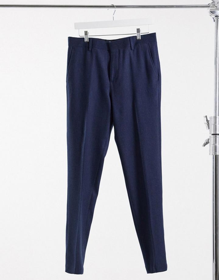Asos Design Wedding Skinny Wool Mix Suit Pants In Navy Herringbone