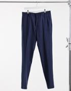 Asos Design Wedding Skinny Wool Mix Suit Pants In Navy Herringbone