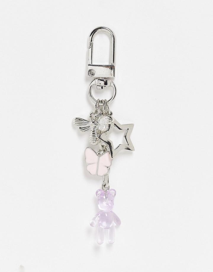 Asos Design Bag Charm With Teddy Bear-silver