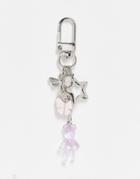 Asos Design Bag Charm With Teddy Bear-silver