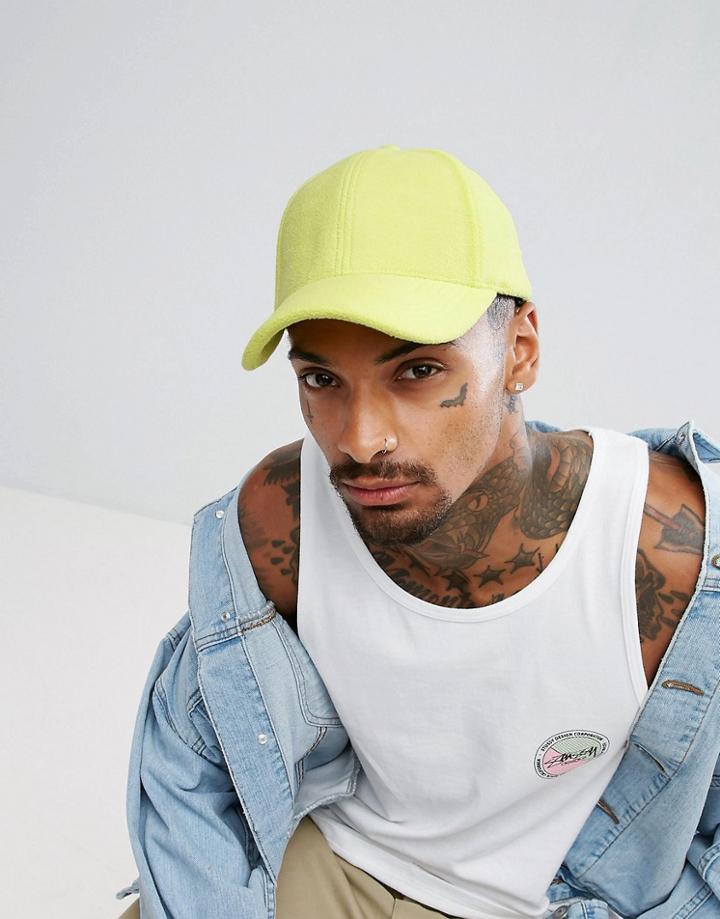 Asos Baseball Cap In Neon Yellow Fleece - Yellow
