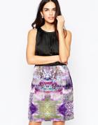 Lavand High Neck Dress With Contrast Abstract Print Skirt - P