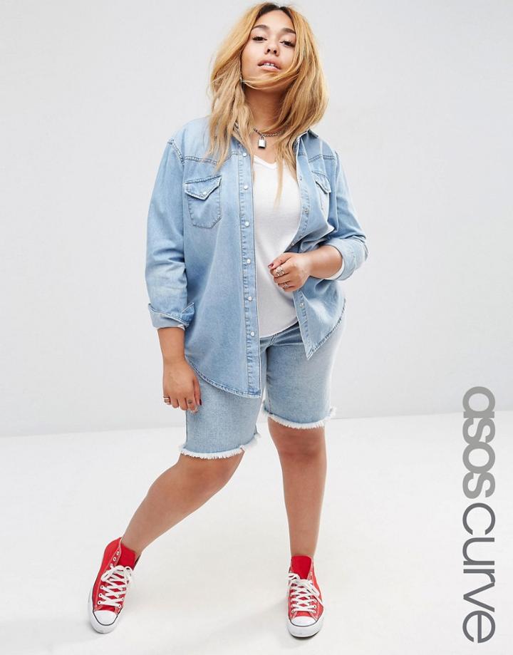 Asos Curve Denim 90's Cut Off Mom Shorts - Mid Wash Blue