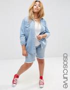 Asos Curve Denim 90's Cut Off Mom Shorts - Mid Wash Blue