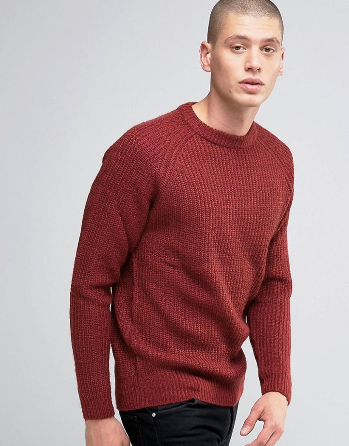 D-struct Chunky Ribbed Crew Neck Sweater - Red