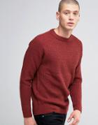 D-struct Chunky Ribbed Crew Neck Sweater - Red
