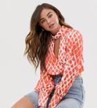 Skylar Rose High Neck Blouse Withplunge Front Detail In Geo Print - Orange