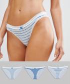Pepe Jeans 3 Pack Knickers In Stripe And Spot - Blue